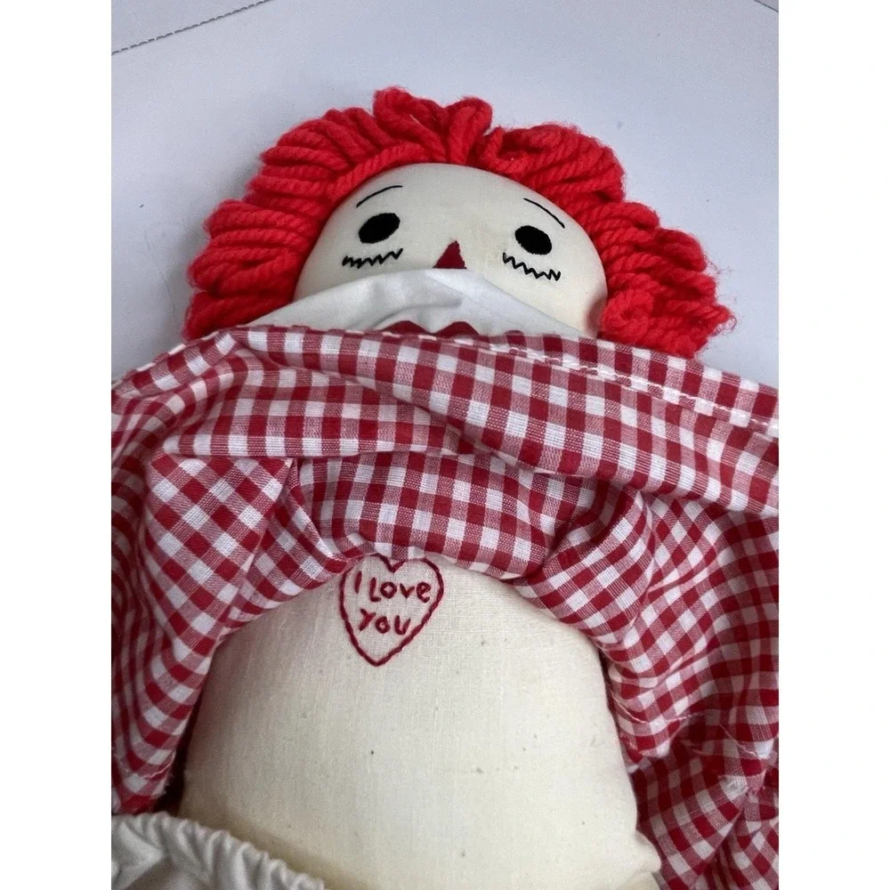 Vintage Raggedy Ann  Handmade Doll 19 Inch Embroidered Face & Heart